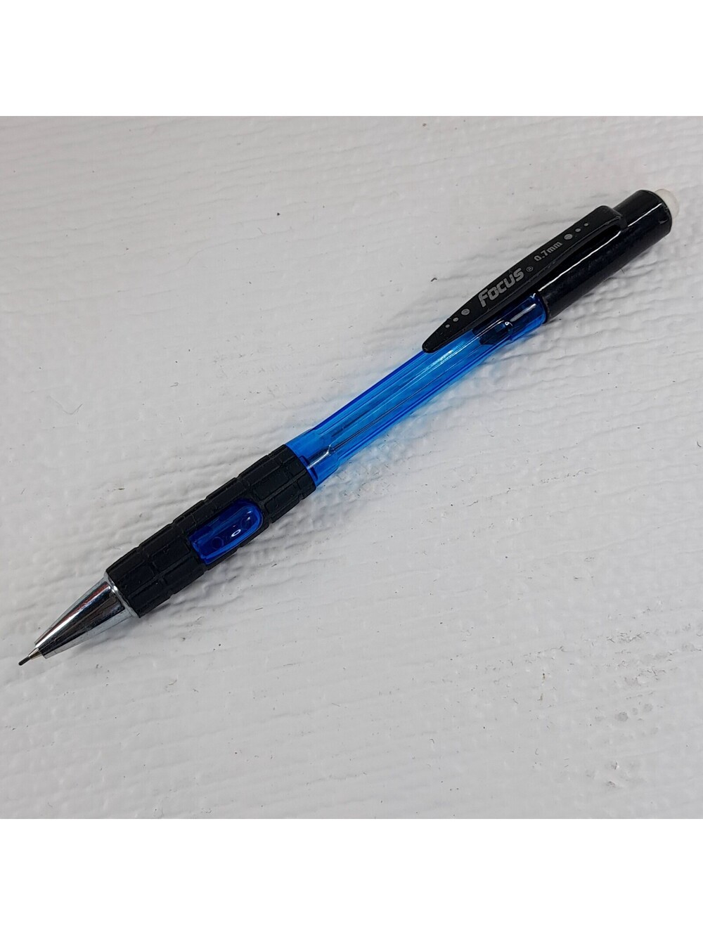 Foray Mechanical pencil .7mm blue plastic w/ retractable eraser black grip